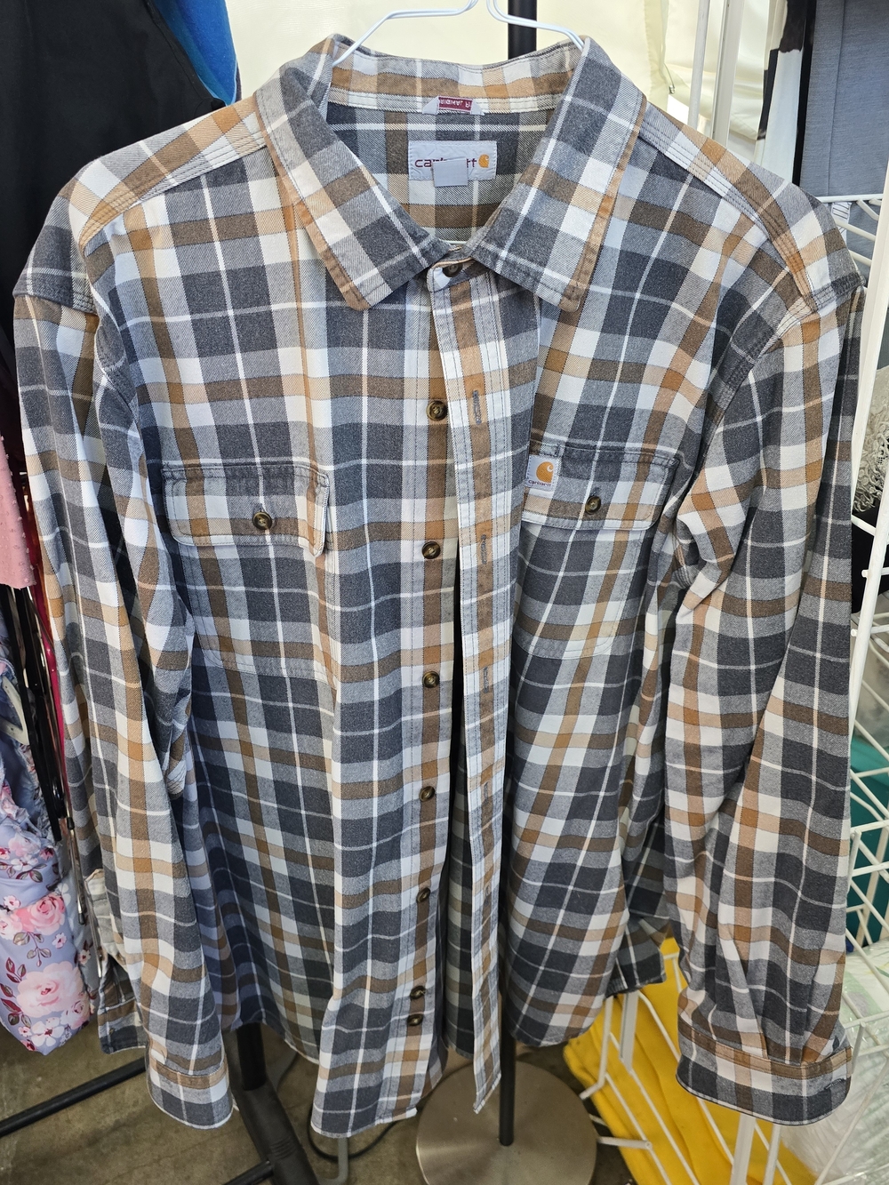 Carhartt Men's Plaid Button-Down Shirt - Gray, Brown & White